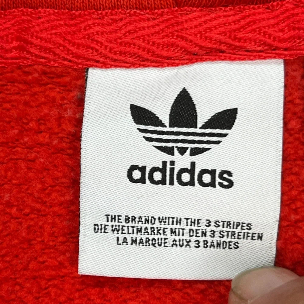 Adidas Hoodie Mens XS Red Long Sleeve‎ Drawstring Pullover 3-Stripes Fleece EUC